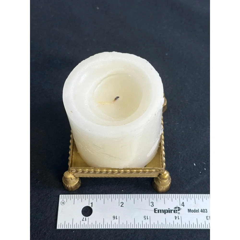 Claire Burke Royal Vanilla Pillar Candle with Gold Tassel Decorative Holder